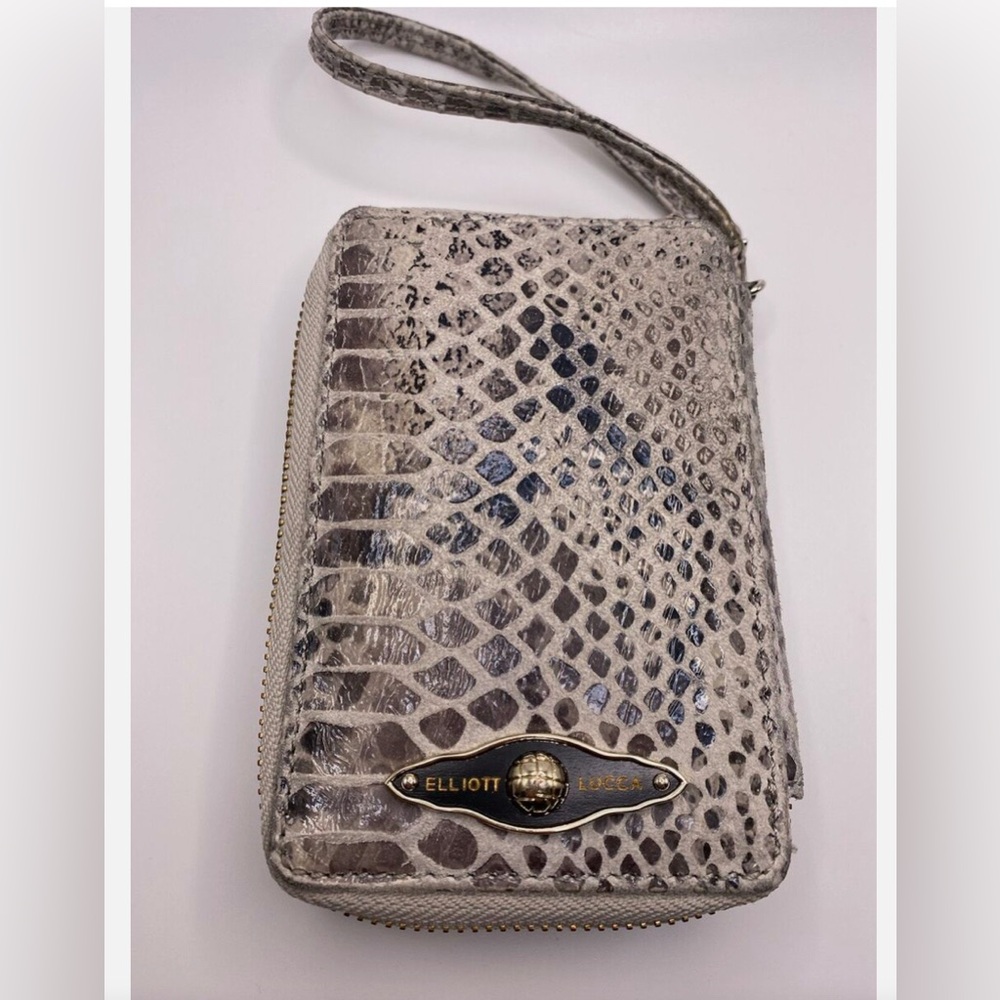 Genuine Leather Elliot Lucca snakeskin colorway wallet with wristlet strap.